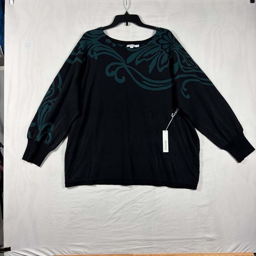 Chico'S Black Green Floral Top Size 4 US XXL
